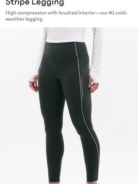 Athleta Forest Green High-Waist Leggings with Contrast Stripe